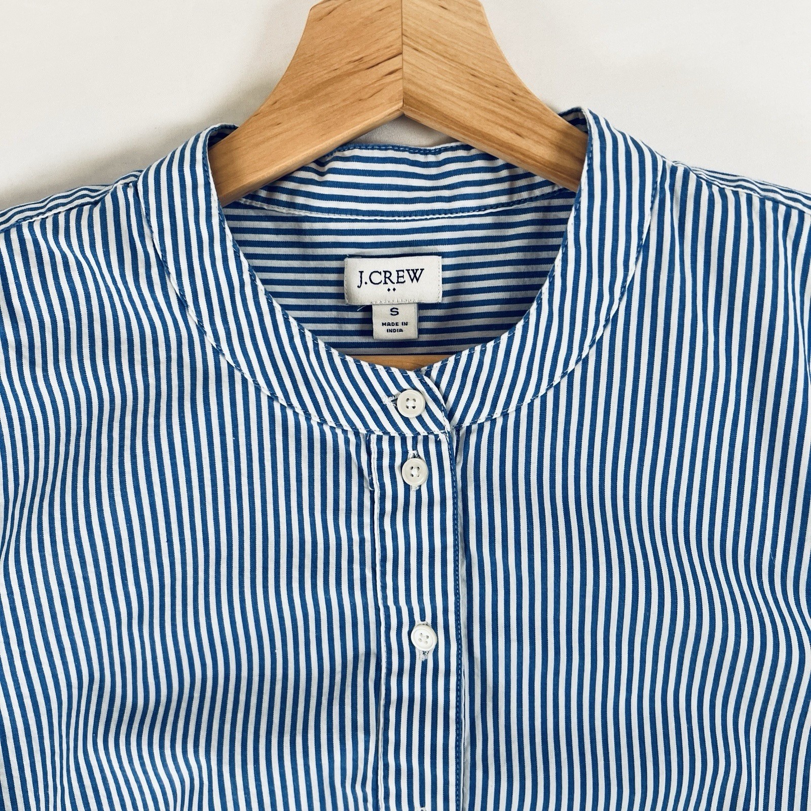 J.Crew Blue White Striped Tiered Long Sleeve Mini Dress Band Collar Small