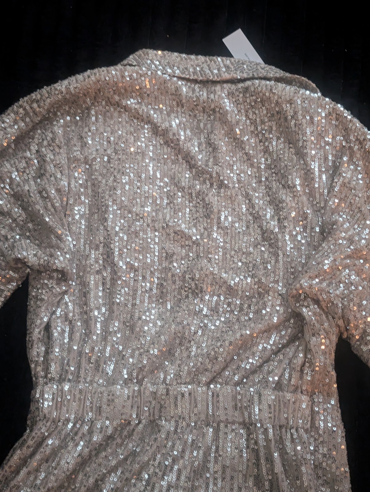 Goodtime USA Champagne Sequin Wrap V-Neck Short Romper 3/4 Sleeve M Lined
