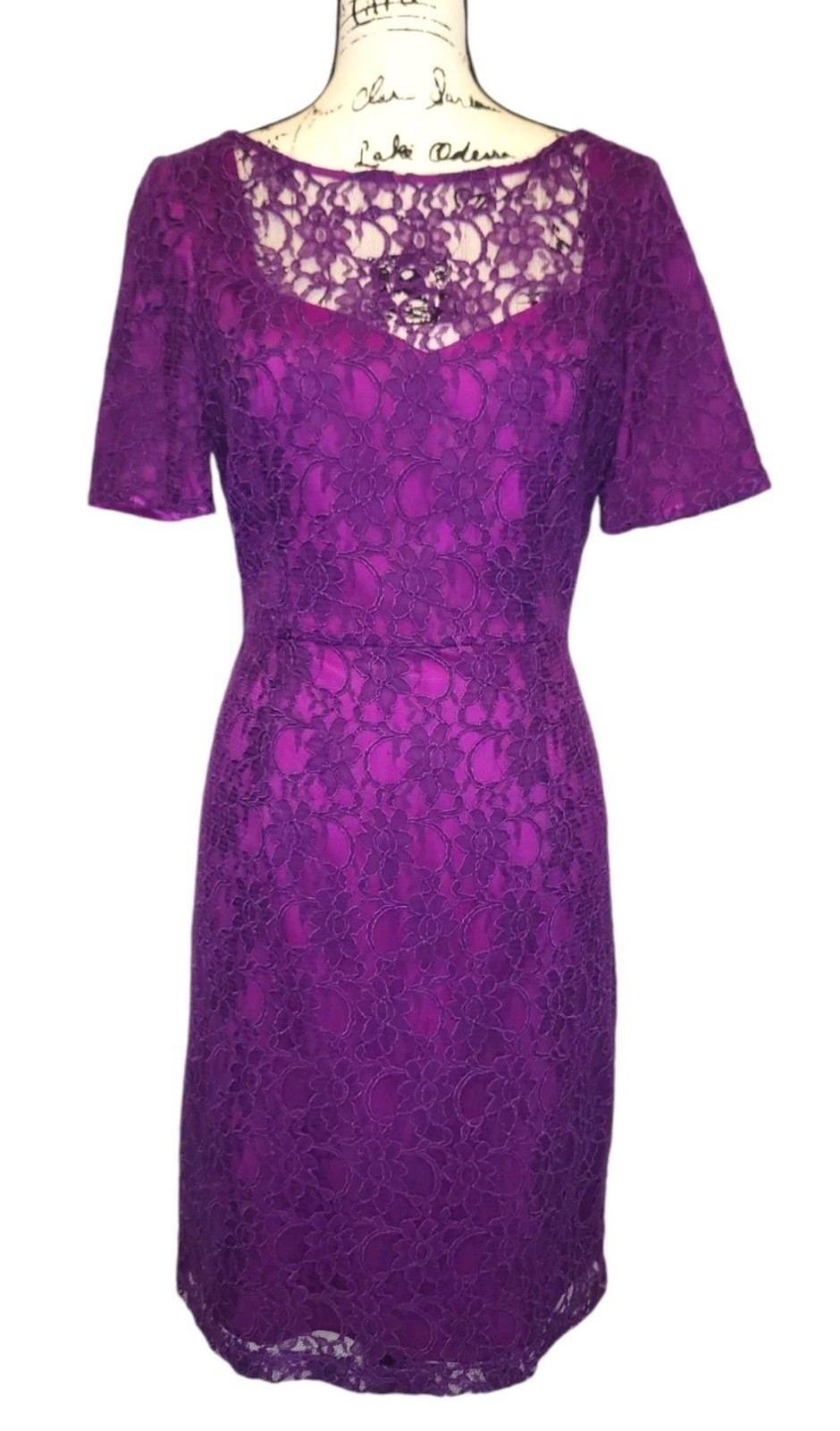 Ivy + Blu Maggy Boutique Lace Sheath Dress 10 Purple Knee Length Career Office