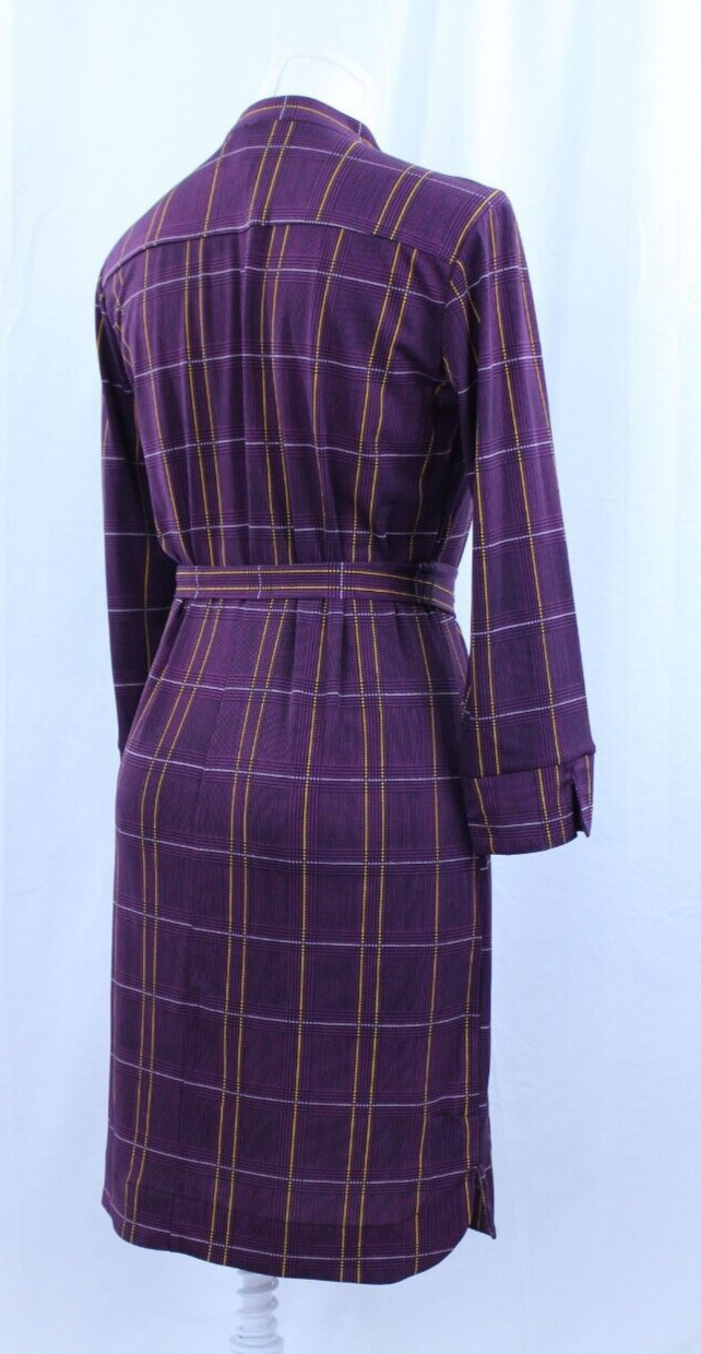 Donna Morgan Dress Purple Yellow Plaid Chest Pockets Waist Tie Buttons Sz 4
