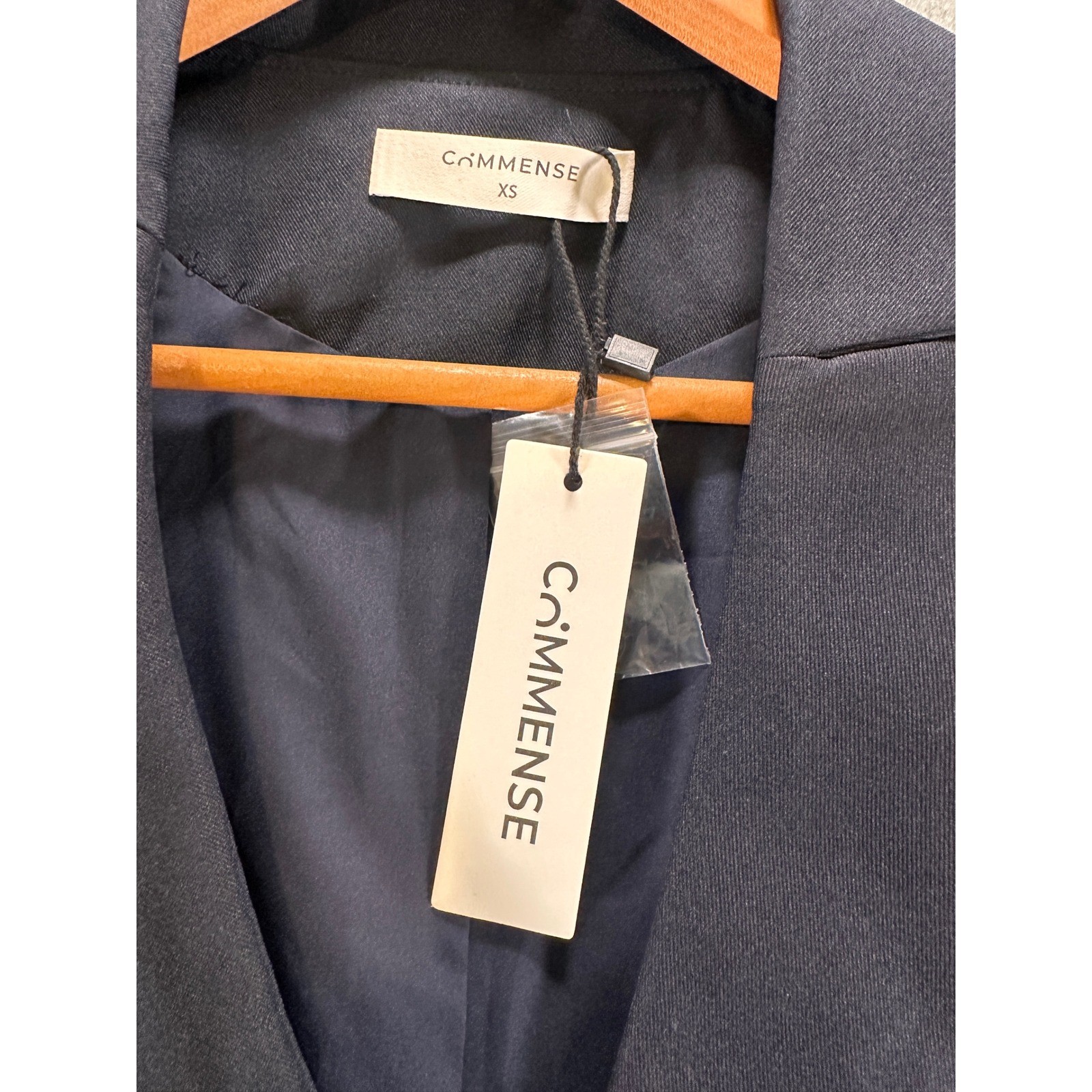 Commense Navy Blue Pleated Wrap Blazer Mini Dress XS Long Sleeve Tie Waist NEW