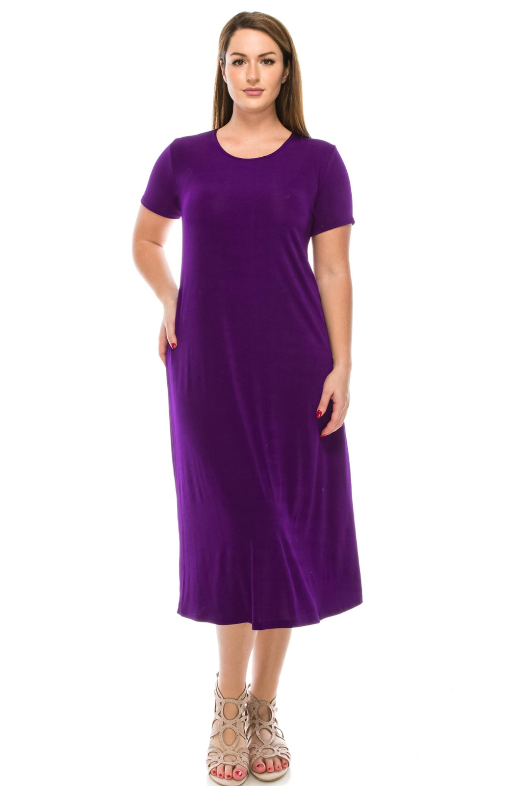 JOSTAR Purple LONG DRESS Poly Spandex Knit TRAVEL Short Sleeve S M L XL 2X 3X