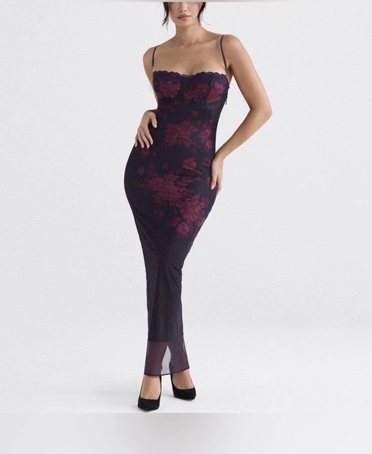 Commense Lottie Floral Print Cocktail Evening Maxi Bodycon Dress Size Med