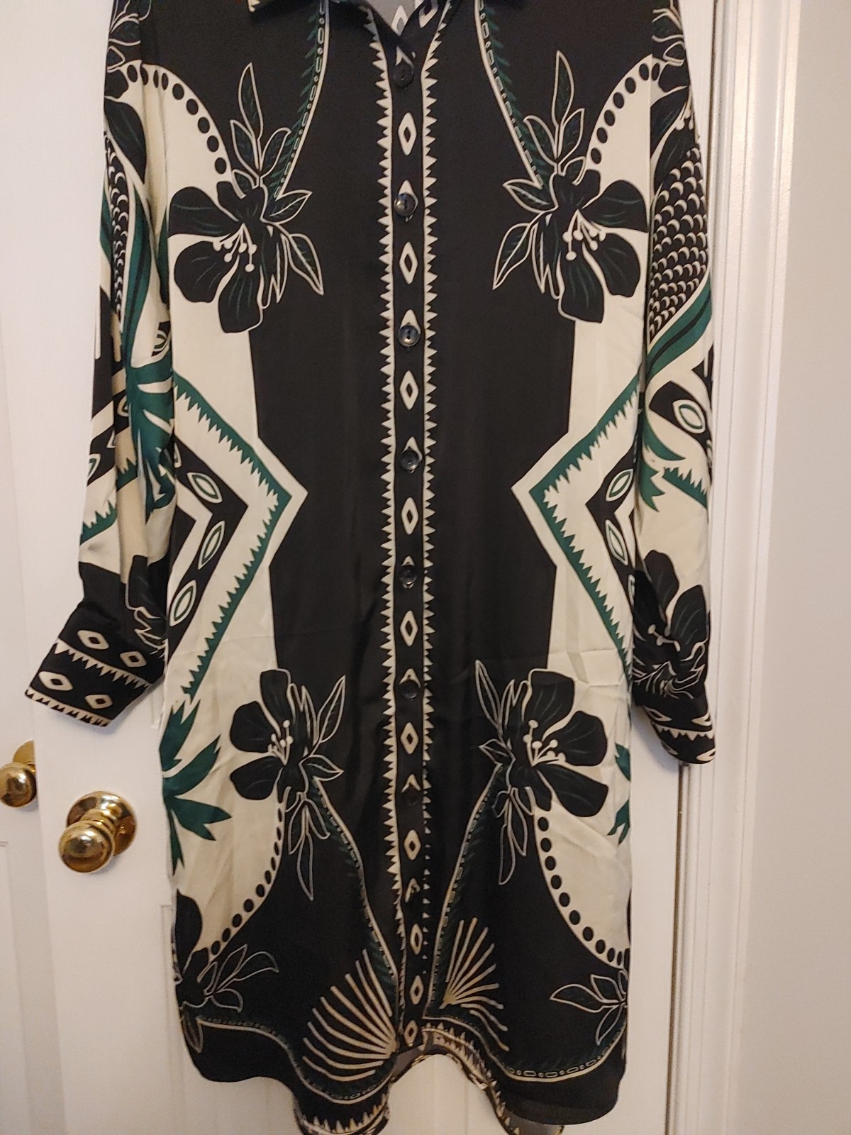 House Of Harlow 1960 Floral Print Long Sleeve Button-down Midi Dress Size L