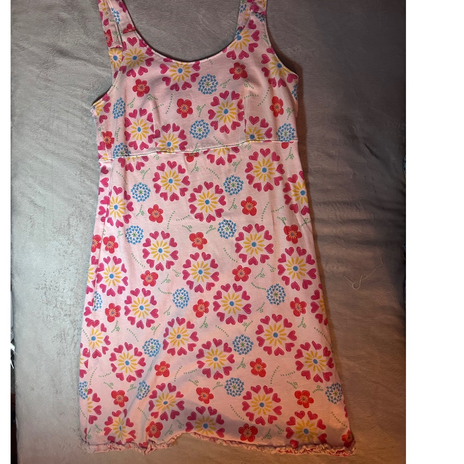 Fresh Produce Pink Floral Heart summer Tank Dress Mini Lettuce Edge Small