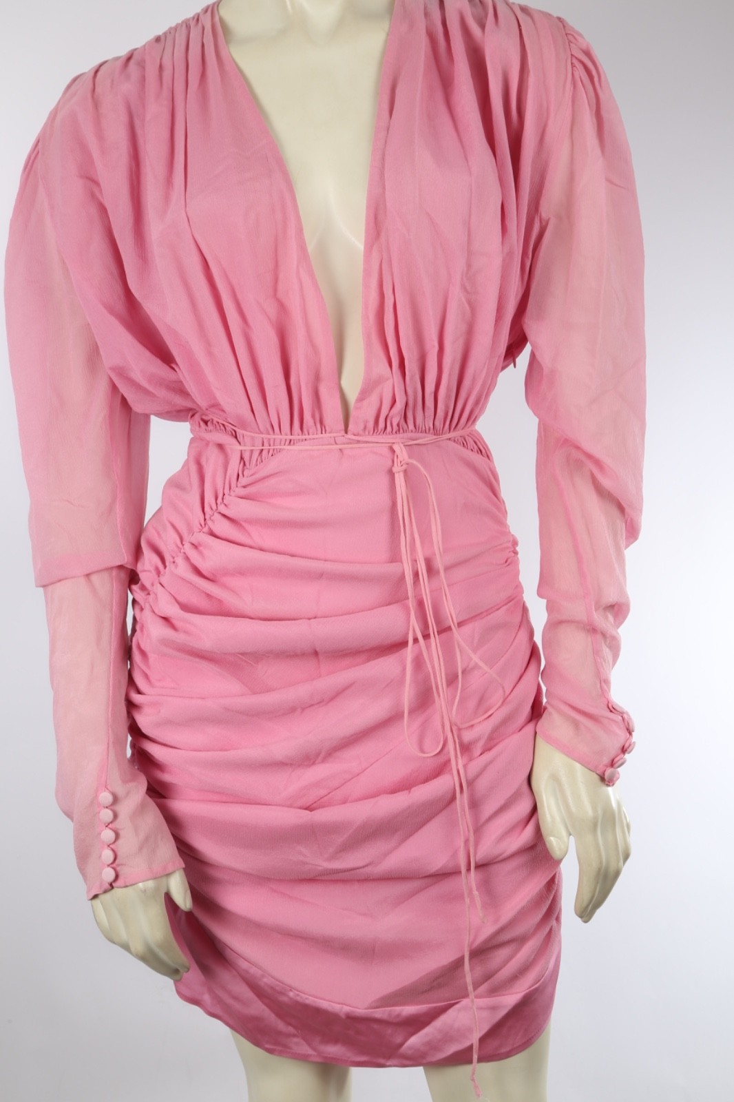Magda Butrym Pink Ruched Long Sleeve Mini Dress Cocktail Party Going Out 36