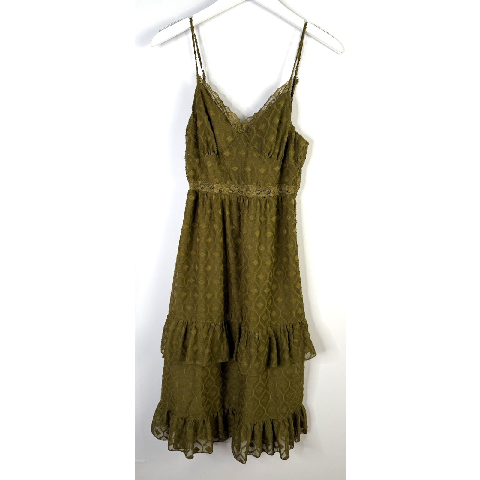 Max+Ash Tiered Slip Dress Size S Green Lace Forest Fairy Dainty Fairy Grunge