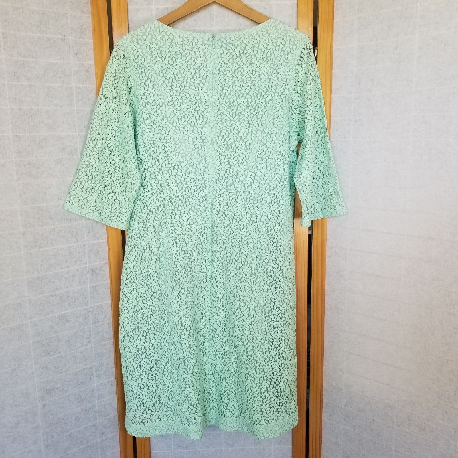 Pendleton Mint Green Lace Shift Dress Half Sleeves Size 12 Petite Lined