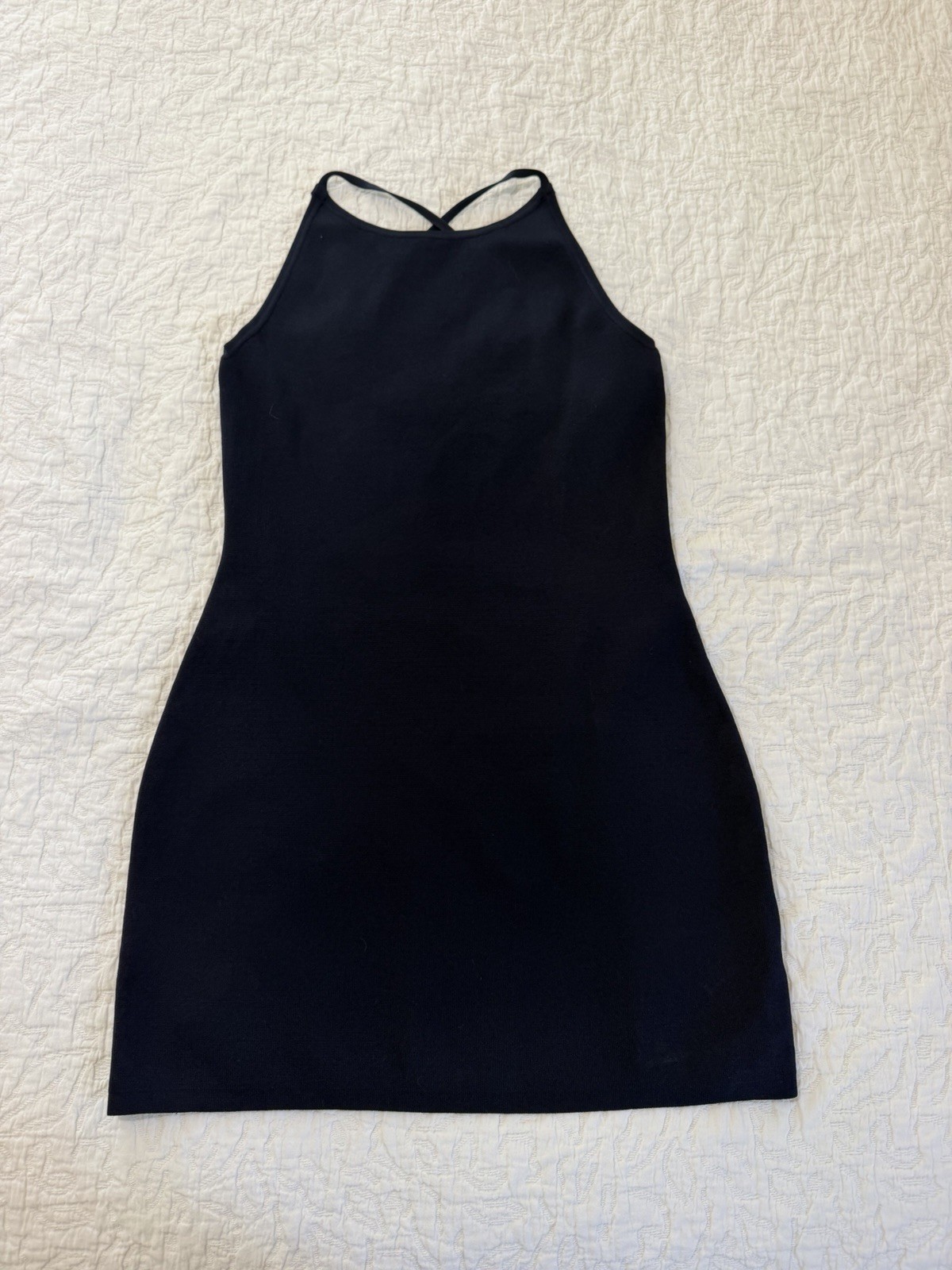 Babaton Aritzia Navy Knit Mini Dress Cross Back Strappy Size Small