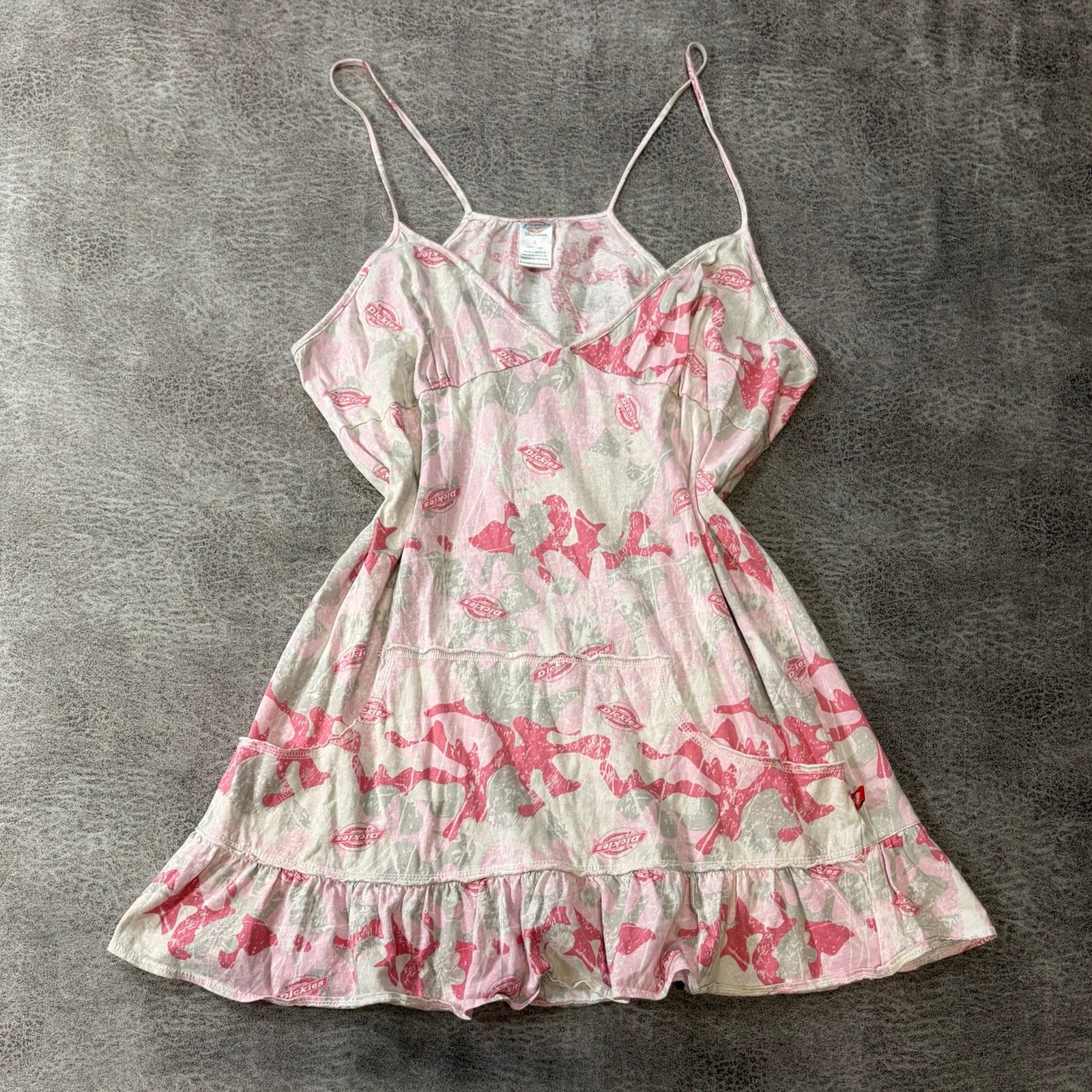 Dickies Pink Camo Ruffle Hem Mini Slip Dress