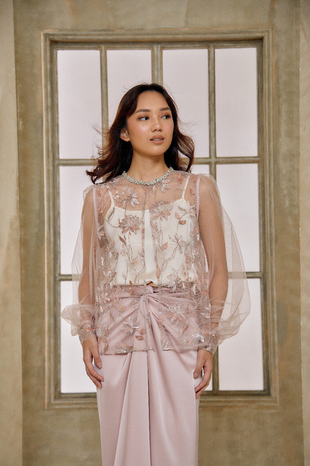 NEW NAOMI Lace Baju Kurung Set | Traditional Malaysian Wedding Dress|Pastel Pink