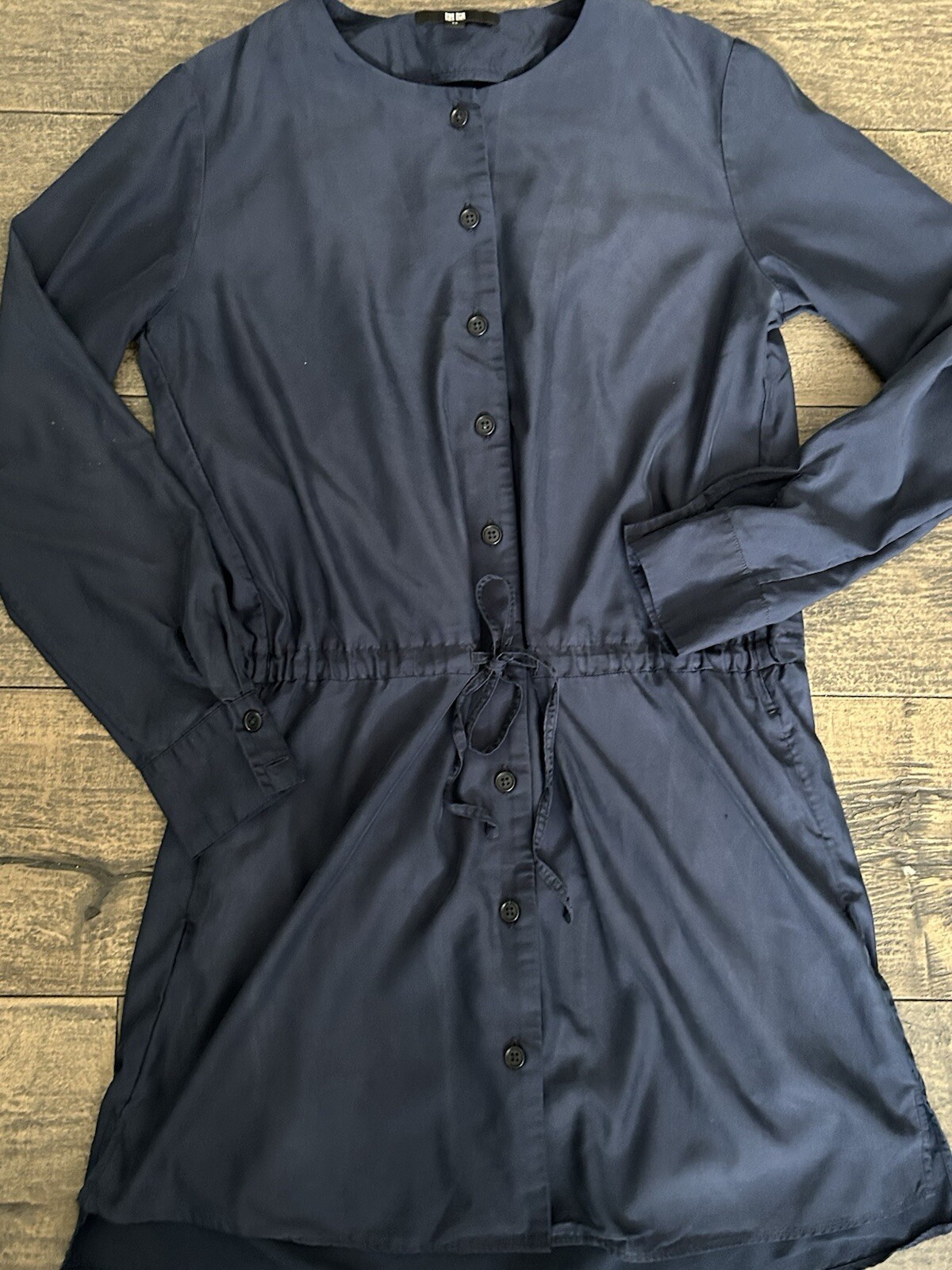 Uniqlo Womens XS Navy Blue Button Up Long Sleeve Dress