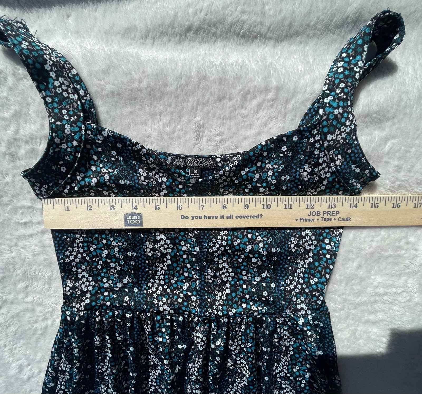 BEBOP Size S Floral Mini With Pockets. Black With Teal White Retro Classic