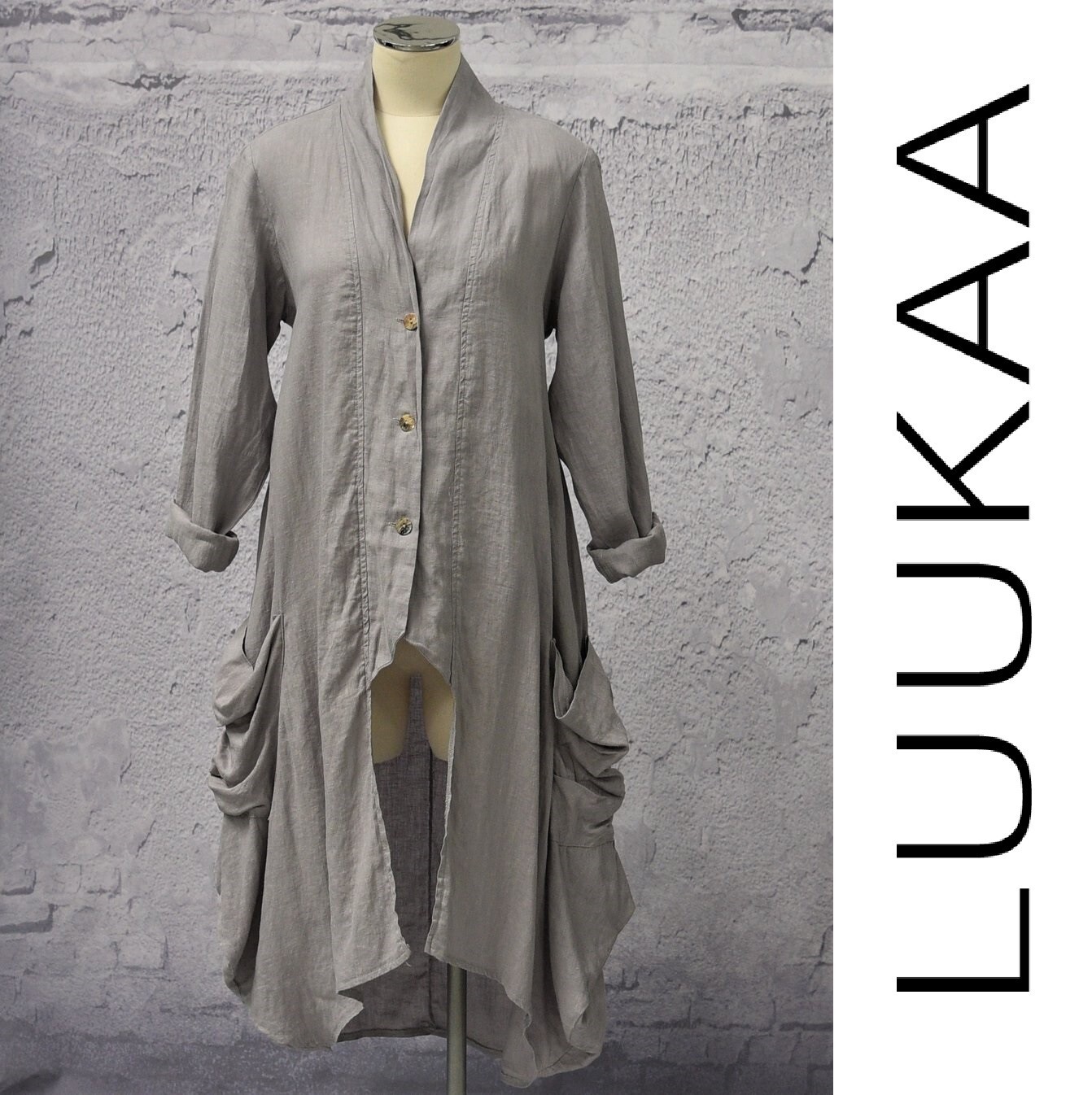 LUUKAA Linen 8Y0524 Lagenlook Light Linen STRIPE POCKET DRESS (sizes 6-10) WHITE