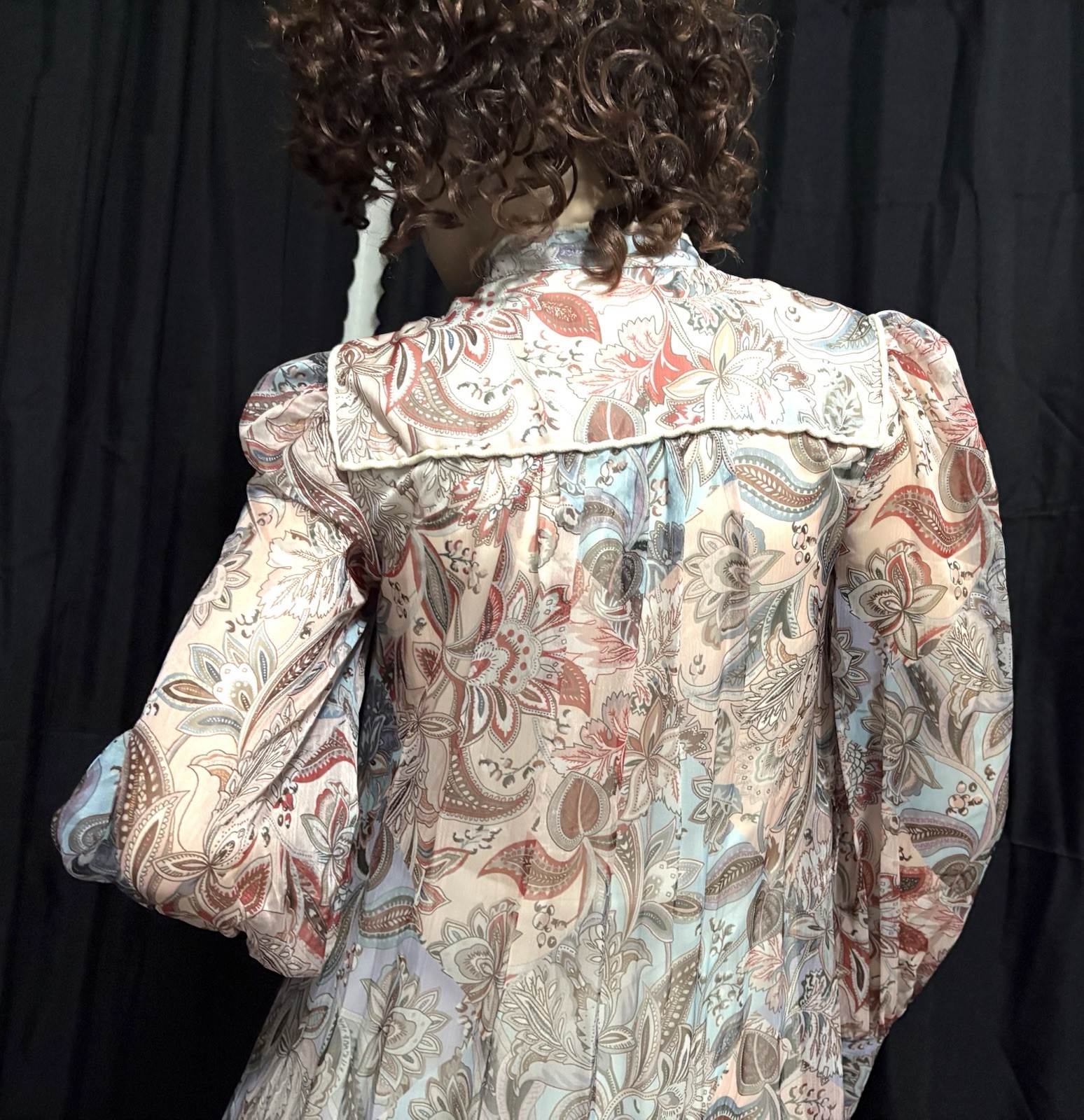 UNKNOWN JACOBEAN PRINT GEORGETTE W/SLIP IVORY, COPPER + MULTI, MAXI DRESS SMALL