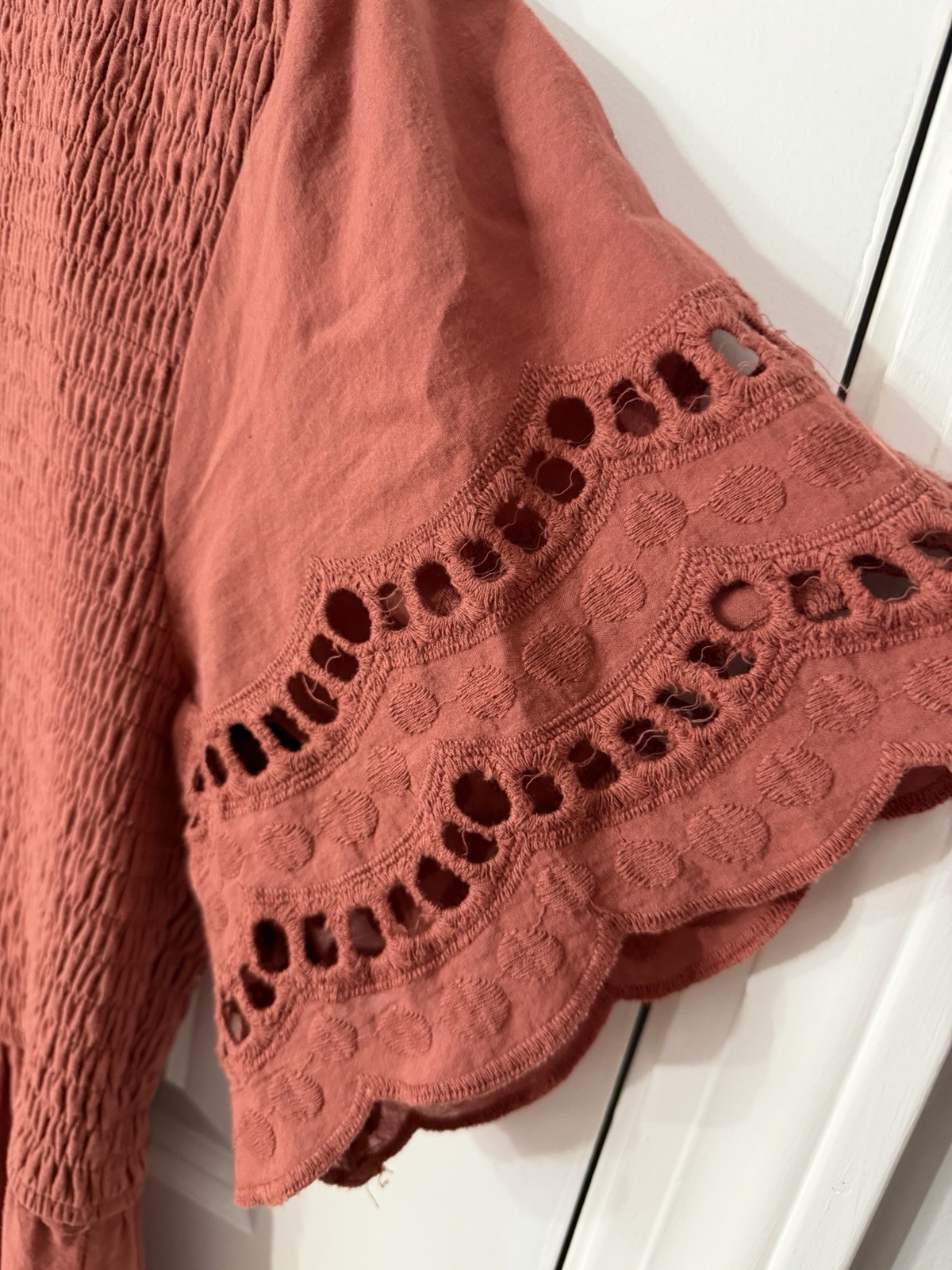 Orange Rust Boho Cottagecore Maxi Dress XXXL Embroidered Eyelet Tiered Prairie
