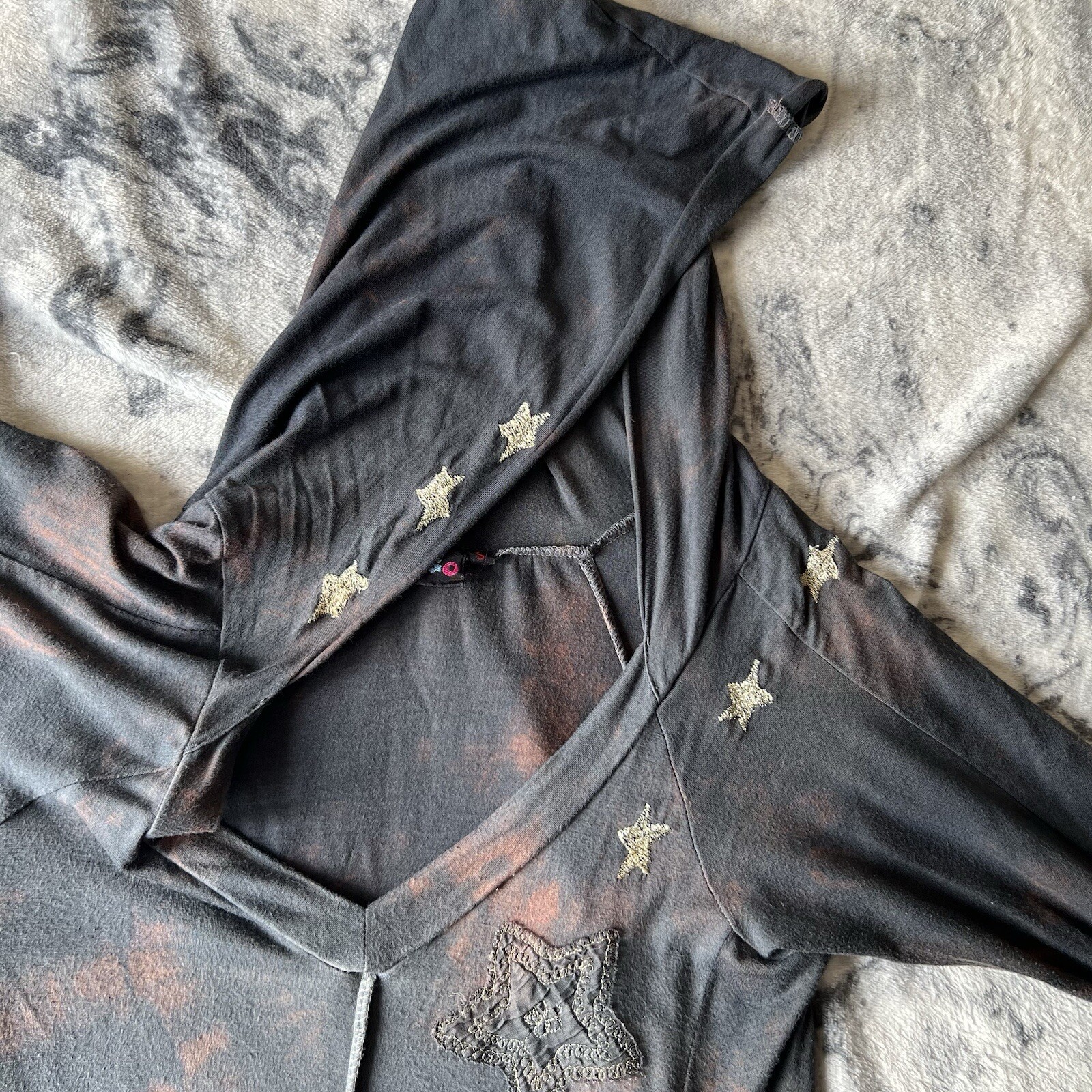 Gringo Tie Dye Pixie Star Tunic Top Dress Hoodie Hippie Boho Asymmetric Hem S