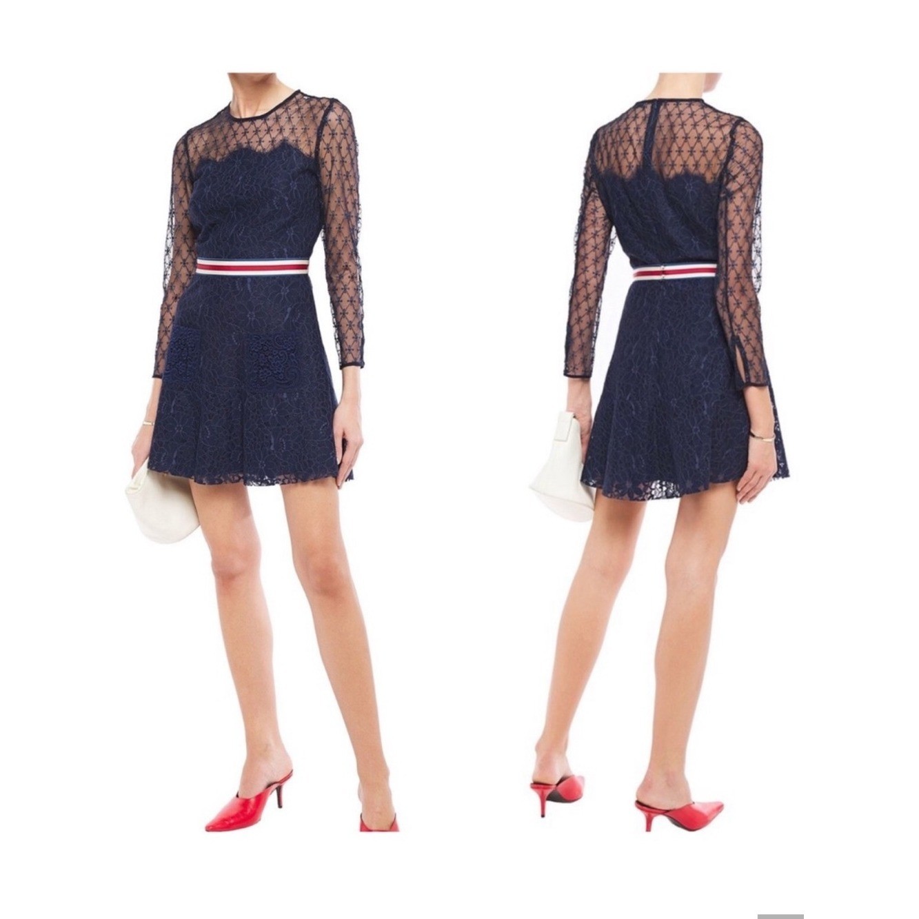 Sandro Alicia Marine Blue Lace Dress size FR 36/US 4