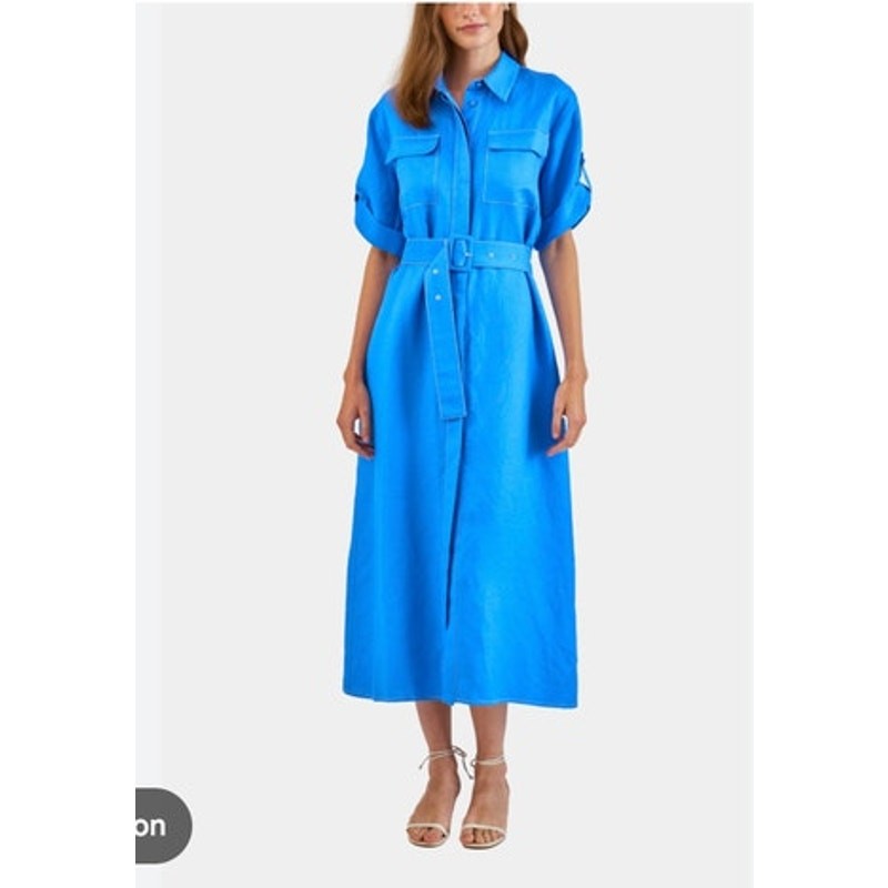 HUNTER BELL Sz M Medium Charlotte Shirt Dress French Blue Linen Blend