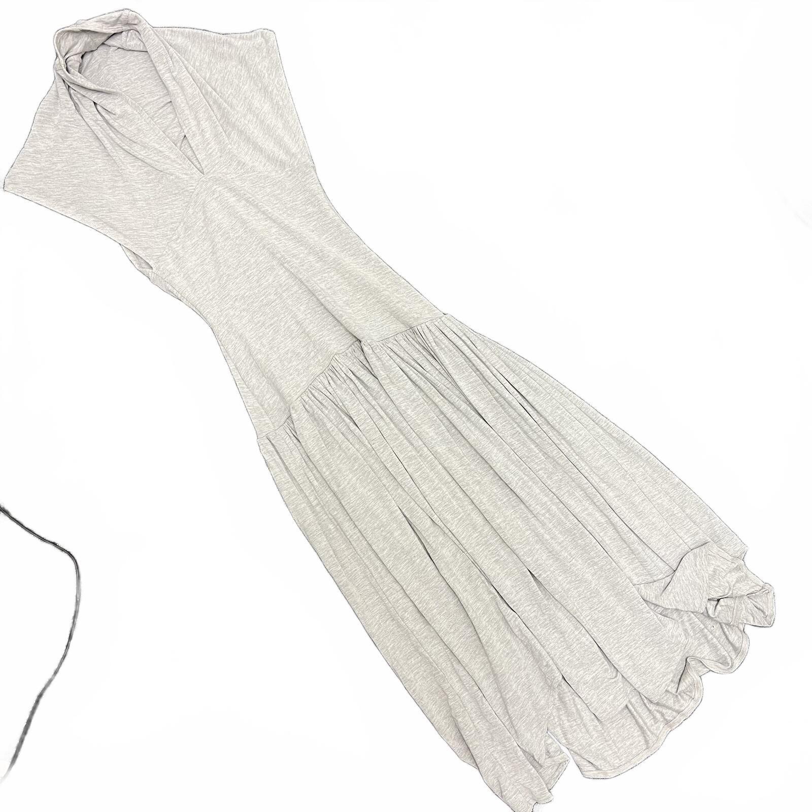 Belle Anna Twyla Fog Grey Midi Dress Tencel Plunge Neck UK 8