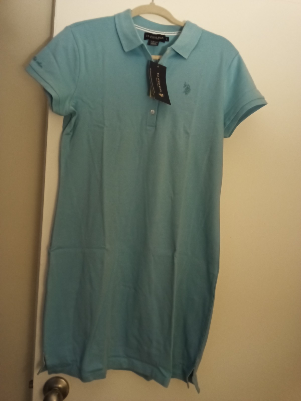 U.S. Polo Assn. Blue Collared Button Shirt Dress Logo Accent Size L