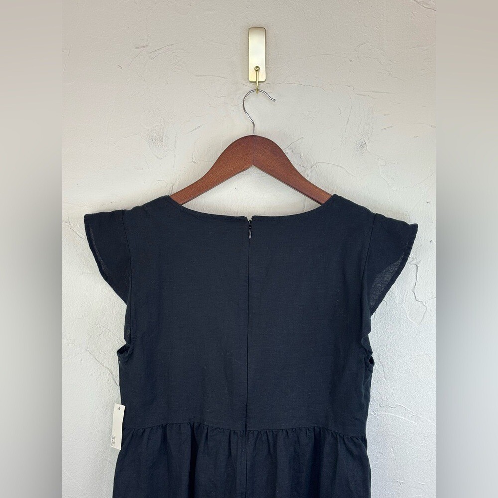 GOODTHREADS Linen Short Dress Black Mini Flutter Sleeve NEW V Neck Women’s Small