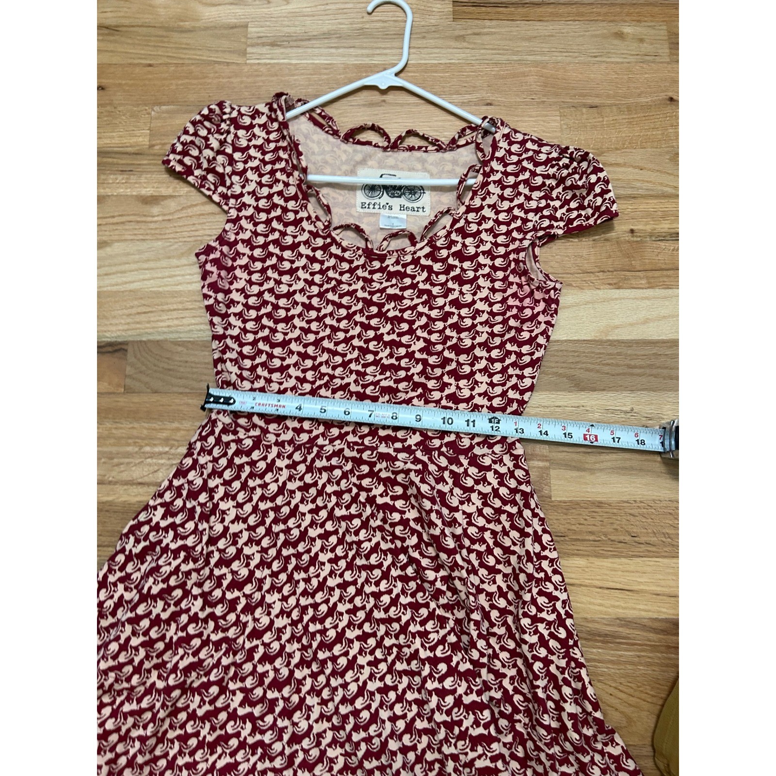 Effie’s Heart Burgundy Squirrel Print Fit and Flare Dress Pockets Small