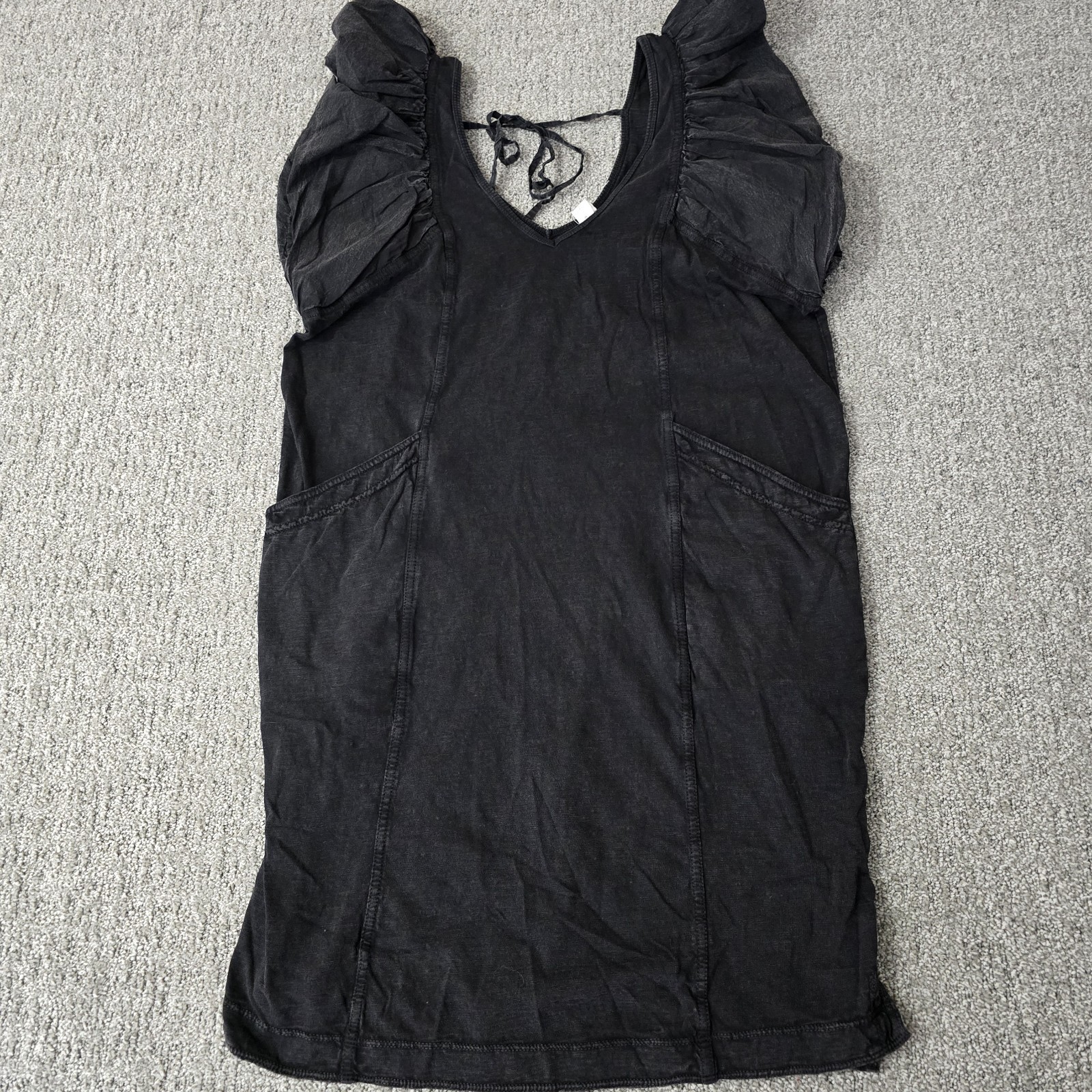 Anthropologie Daily Practice Flutter Sleeve Tee Dress XS Black V Neck