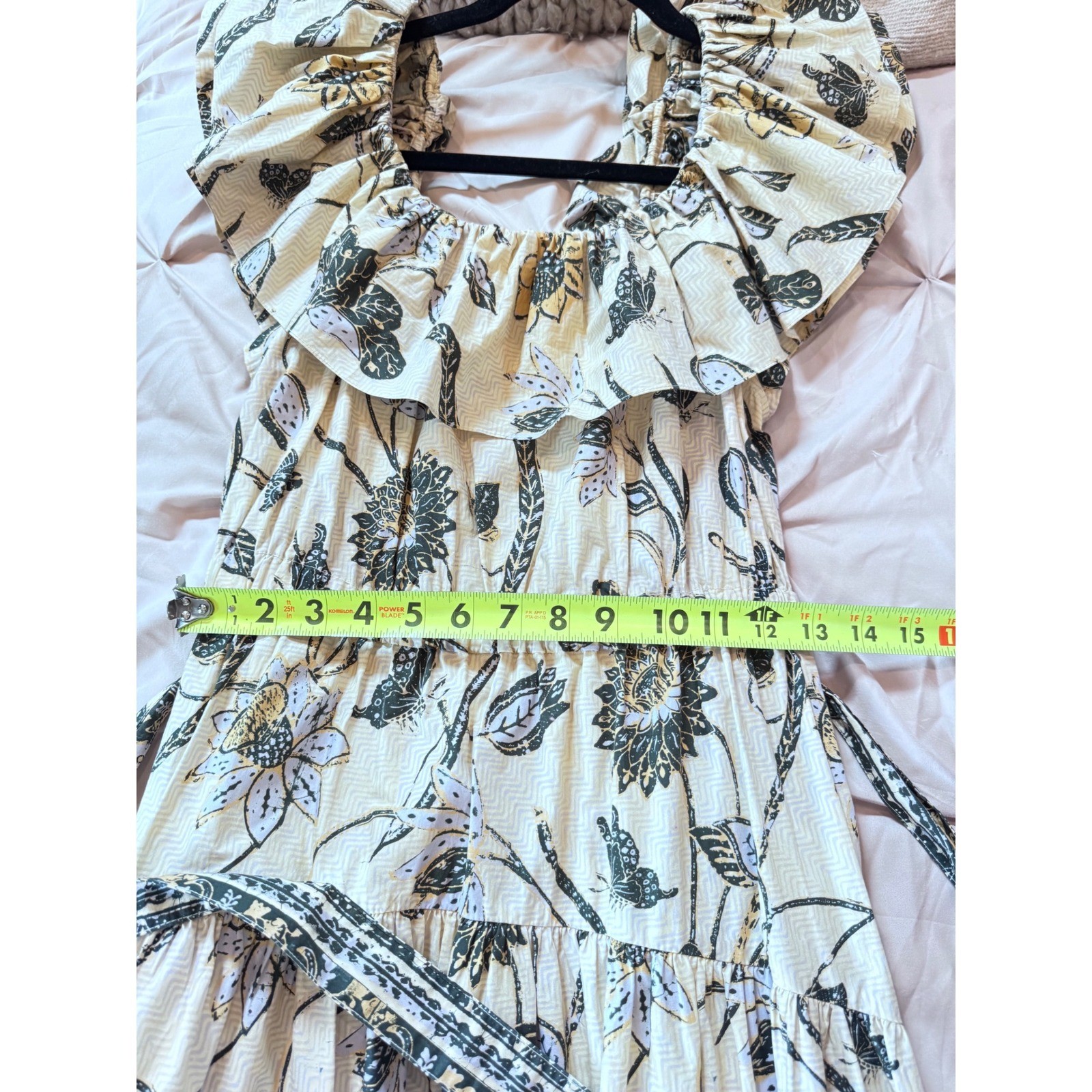 Ulla Johnson Floral Cotton Midi Dress Cream Black Yellow Size 6 coquette Summer