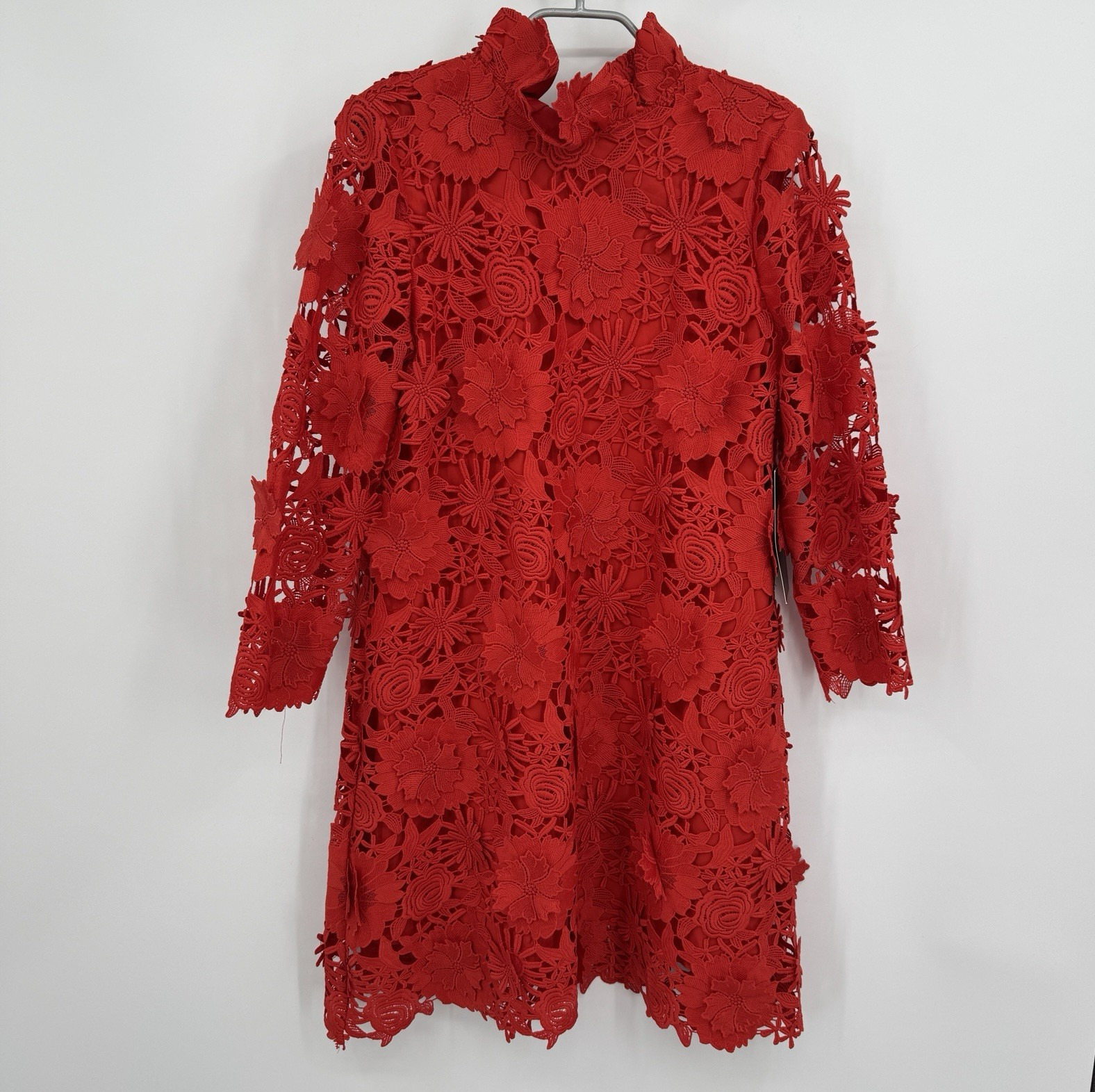 Tuckernuck Red Guipure Lace Daphne Dress size S Small Ruffle Collar Bow Party