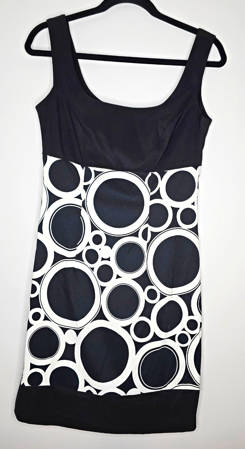 New Black/White Geometric Mod Square Neck Sheath Dress Stretch Zip Sz 2 Pop