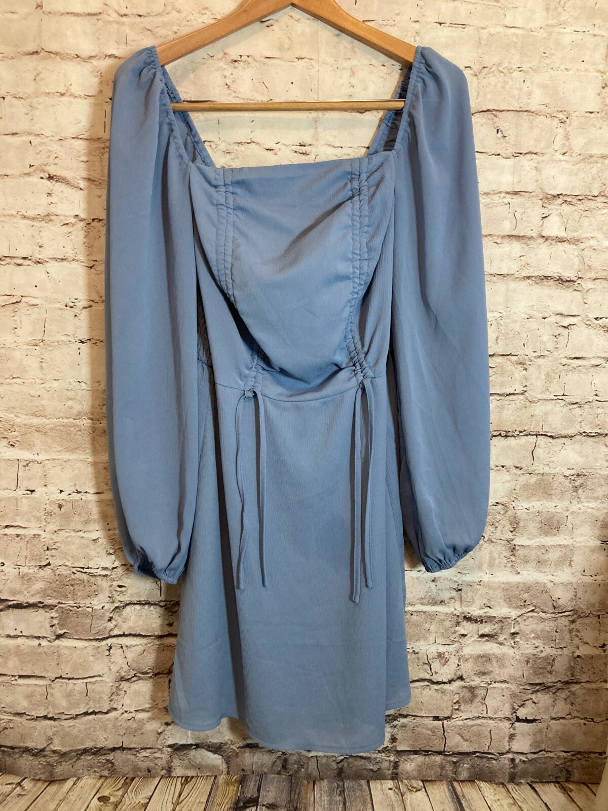 Le Lis Collection Peasant Dress Womens Medium Blue Smocked Balloon Sleeve Boho