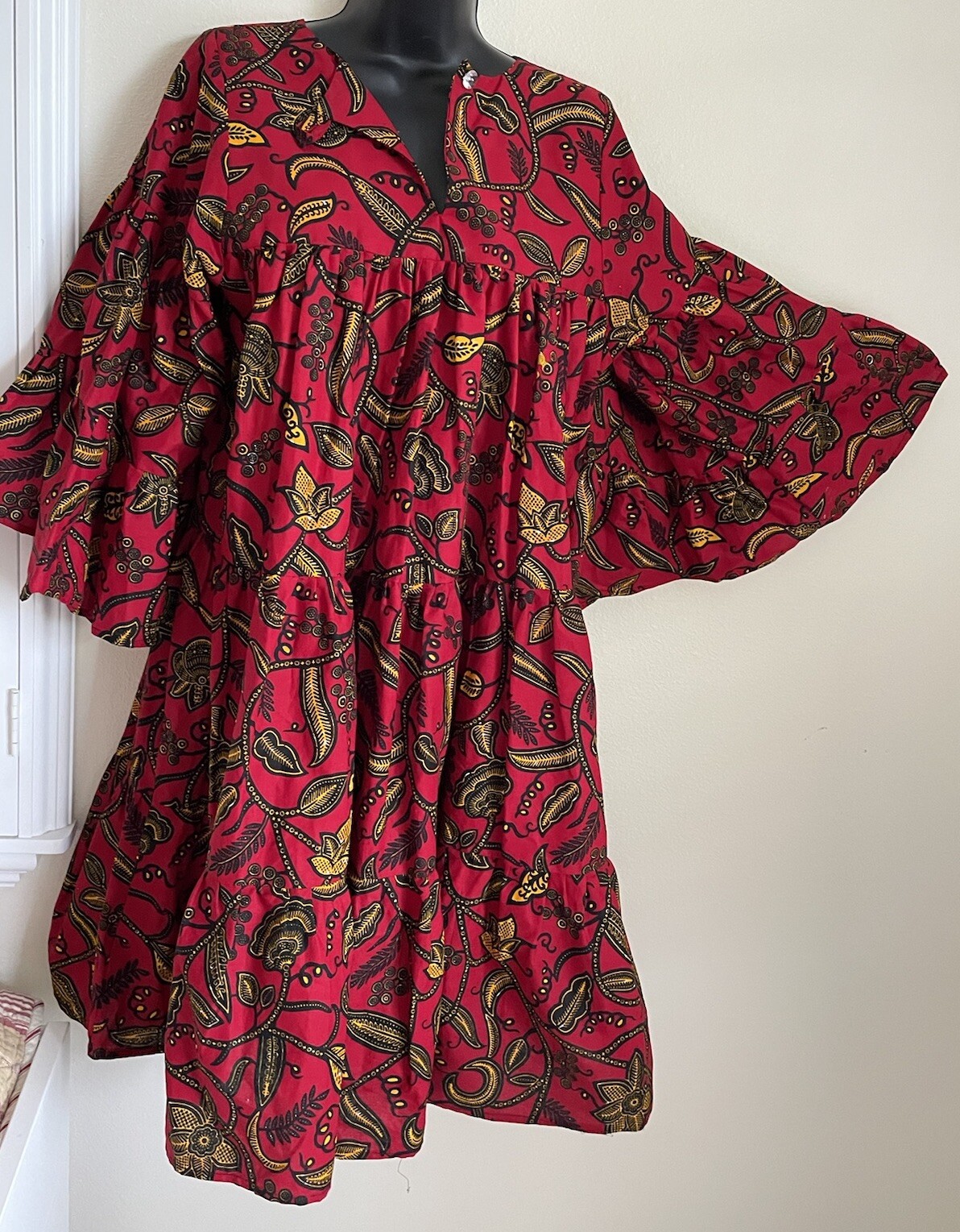 OFUURE by Tehilah Red Print Tiered African Inspired Dress One Size (S-L)