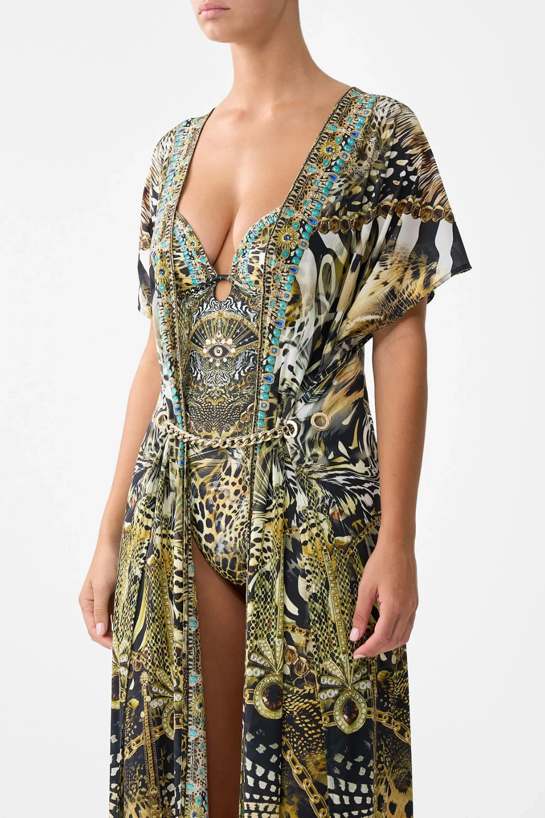Camillla Women’s Front Split Beach Maxi Dress ‘Feline Folklore’ Brand New