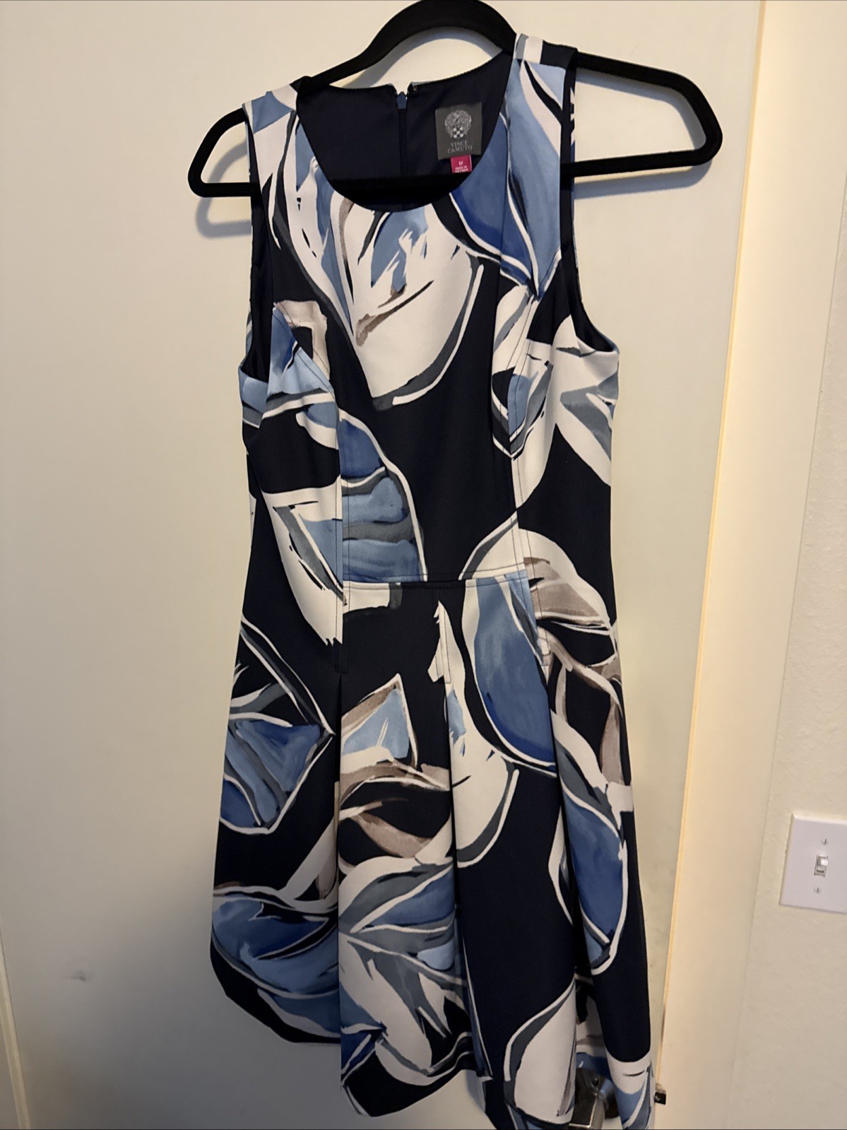 Vince Camuto Navy Floral Scuba Crepe Sheath Wedding Guest Dress Size 12 NWT