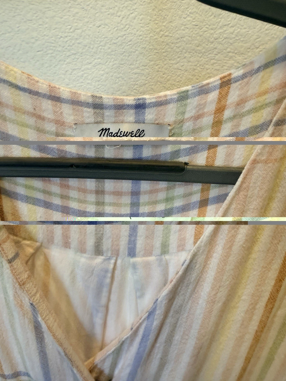 Madewell Multicolor Plaid V-Neck Short Sleeve Midi Sundress L Lined