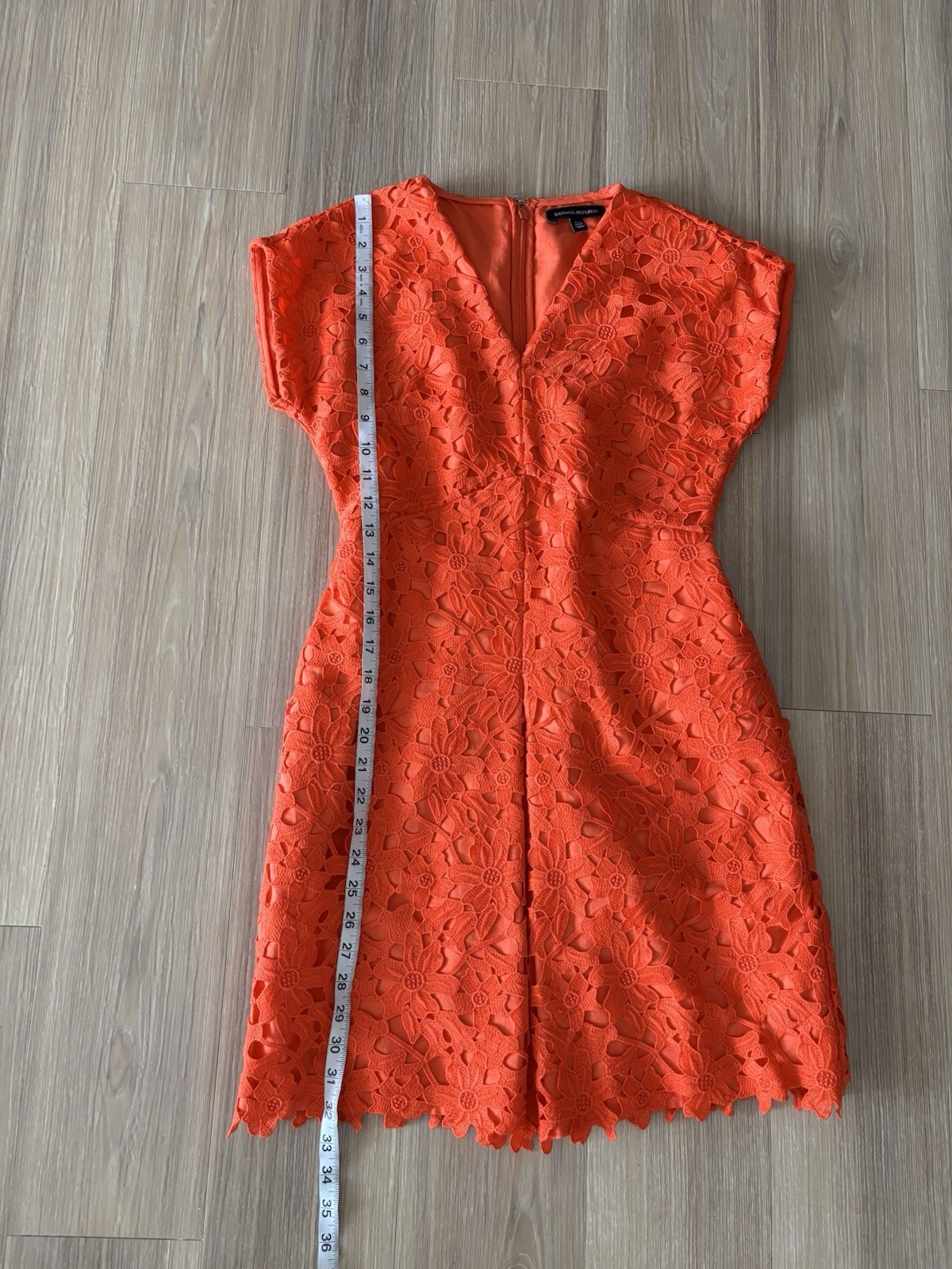 Banana Republic Dress Mini Orange Crochet Knit V-Neck Women 00P Office Wedding