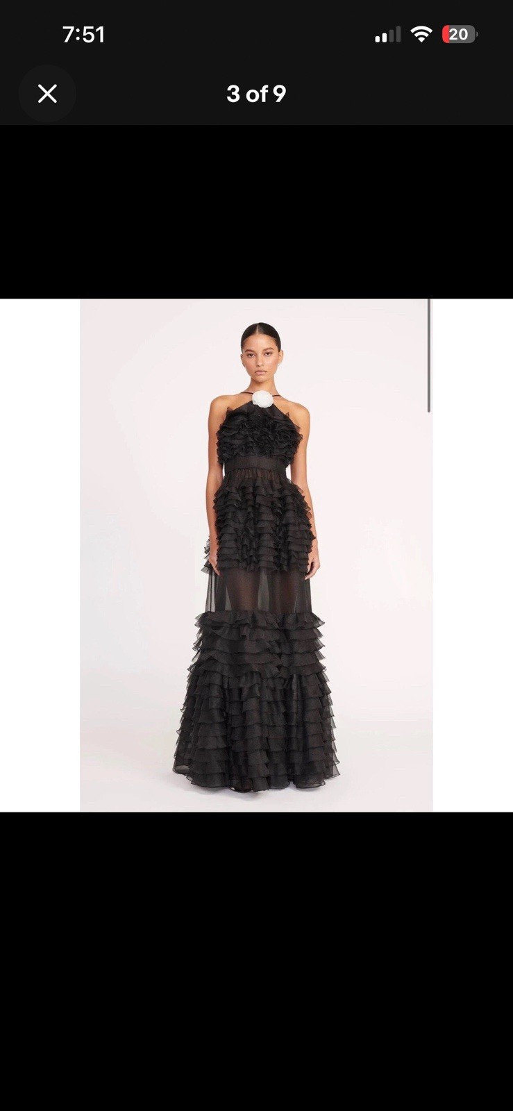 STAUD Florian Black Chiffon Tiered Floral Appliqué Evening Gown – Size 10