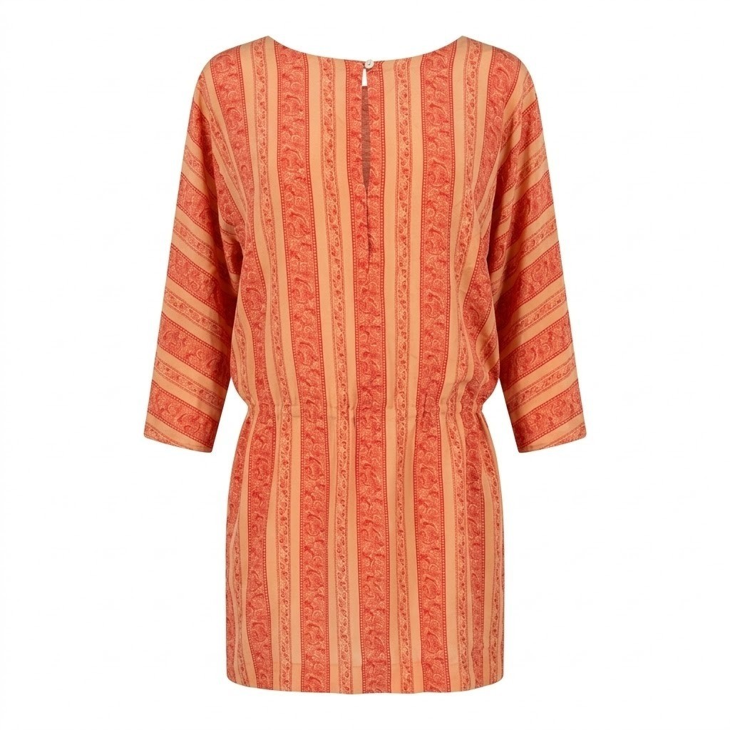Elizabeth and James Women’s MEDIUM Orange Striped Paisley 100% Silk Tunic