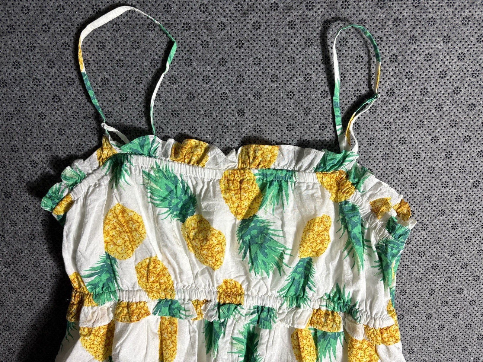 J.Crew Pineapple Squareneck Ruffle Maxi Dress Sz 14 White Yellow Green NWT