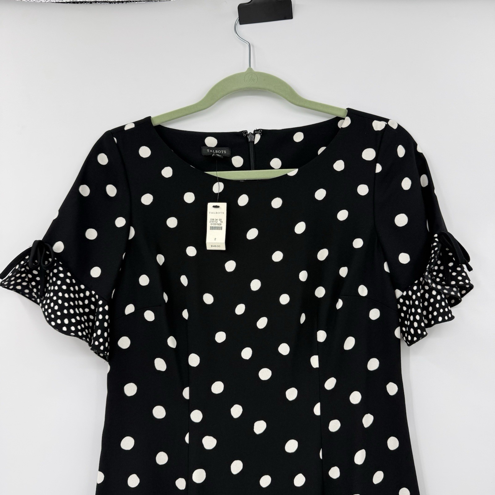 Nwt’s Talbots Black White Polka Dot Dress Ruffle Sleeve Hem Sz 2 Classic Retro