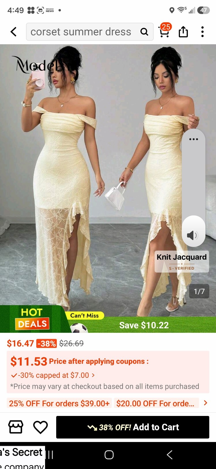 Women’s Yellow Off Shoulder Knit Lace Accent Bodycon Long Dress Size S