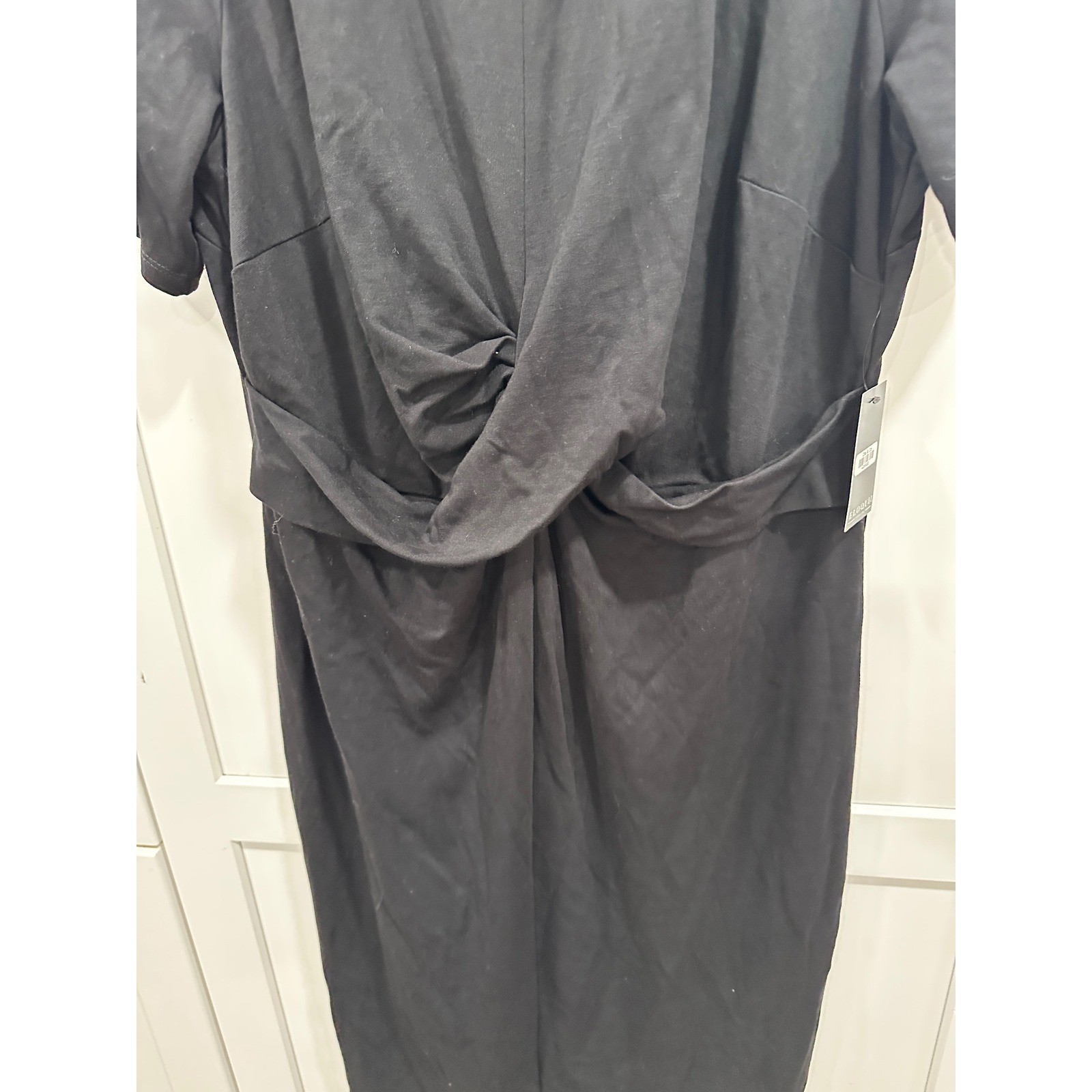 Eloquii Black Twist Front Midi Dress Short Sleeve Scoop Back Plus Size 22 NEW