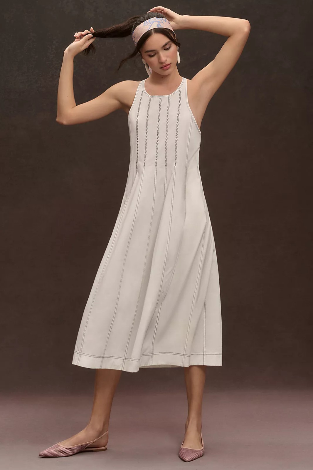 NWT Daily Practice Anthropologie Sleeveless Midi Dress Sz Small Striped White