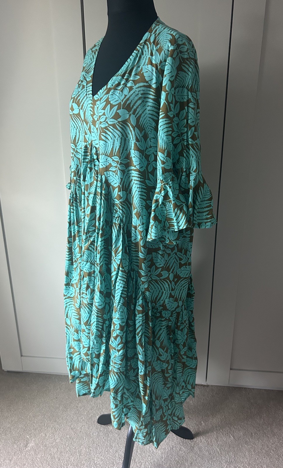 Turquoise & Brown Floaty Dres. One Size. Excellent Condition. Never worn