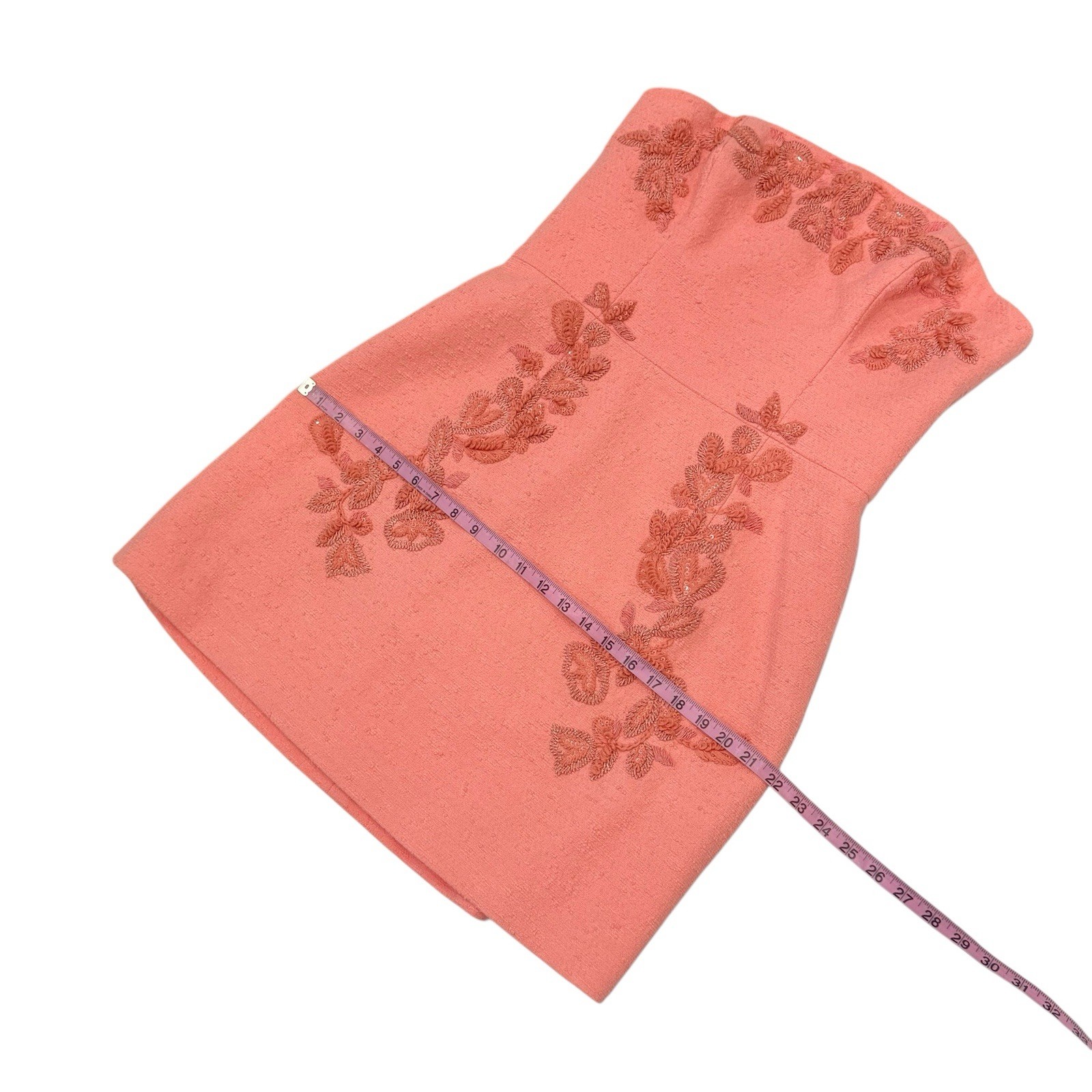Carolina Herrera Embroidered Strapless Mini Dress Sunset Coral SZ 12 NWT $3490
