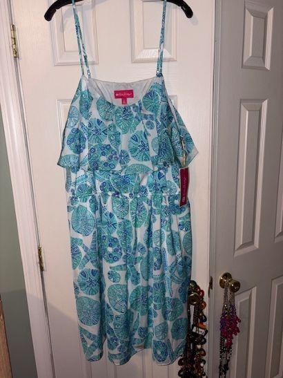 Lilly Pulitzer for Target Pus Dress Blue Shell Print Sleeveless Ruffle NWT