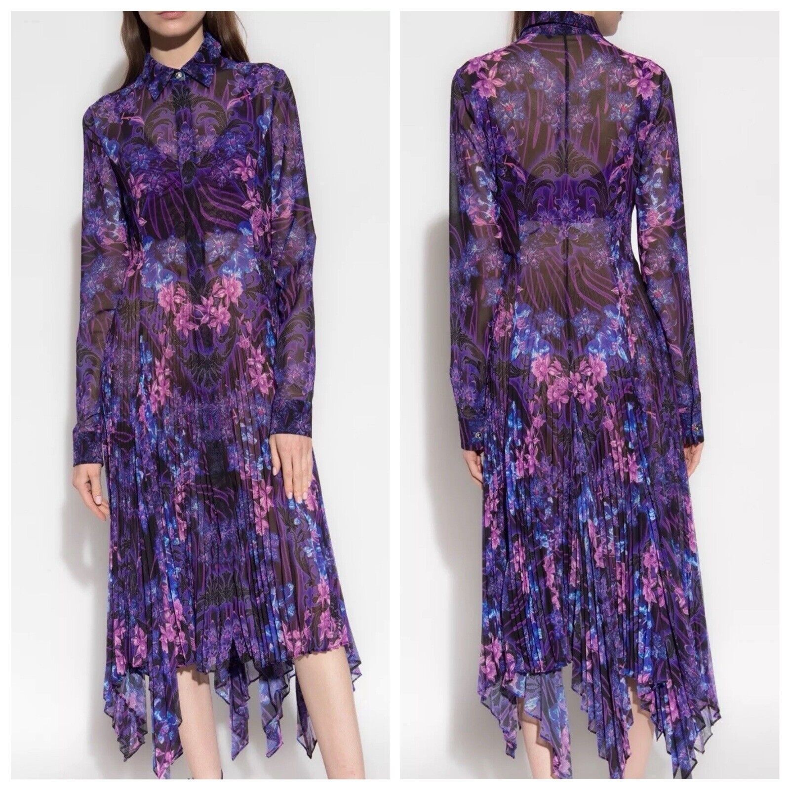 NWT Versace 42 US 6 Runway SS23 Plisse Dress All Over Orchid Purple $5,425