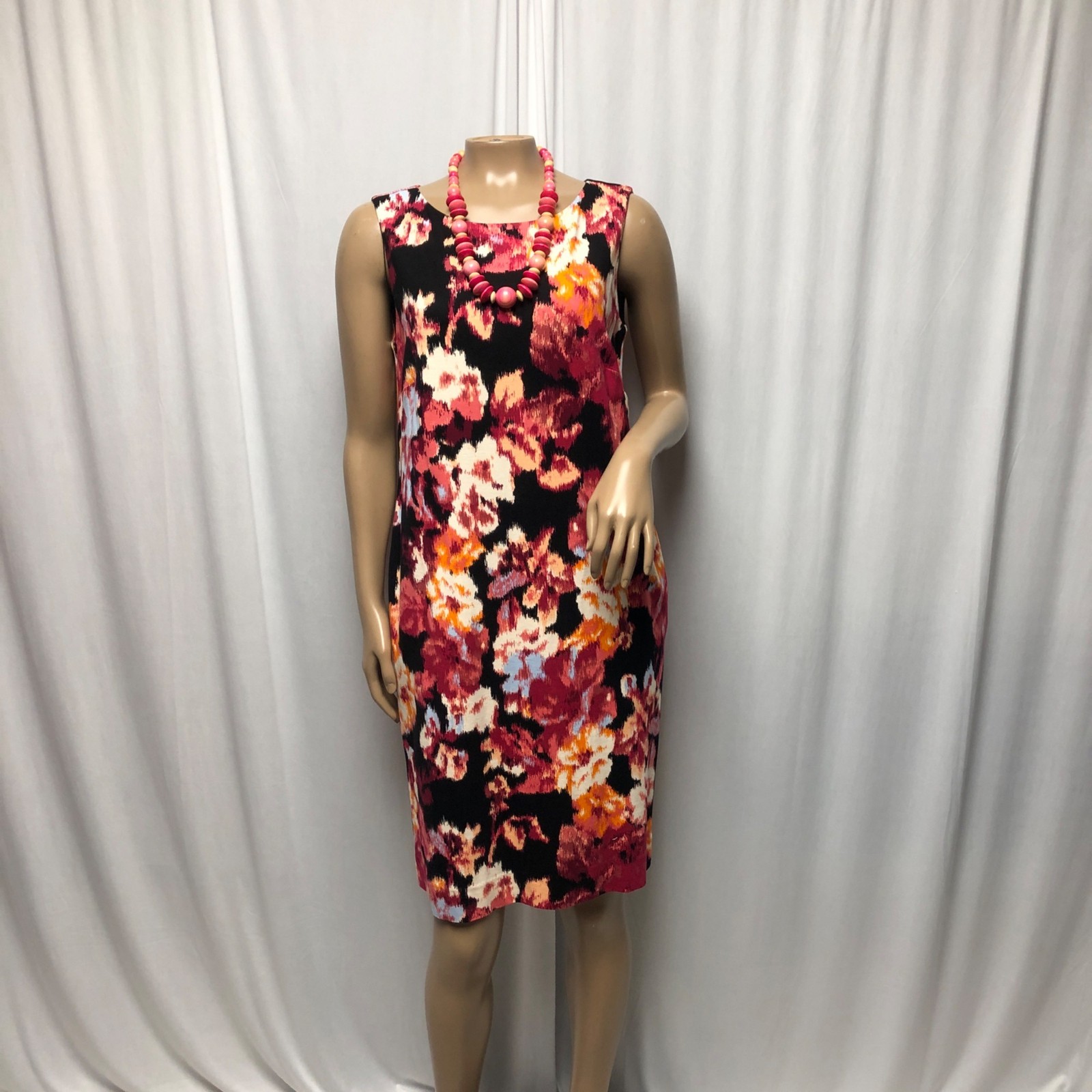 Chicos Floral Sheath Dress Womens Size Small Sleeveless Pink Black Watercolor