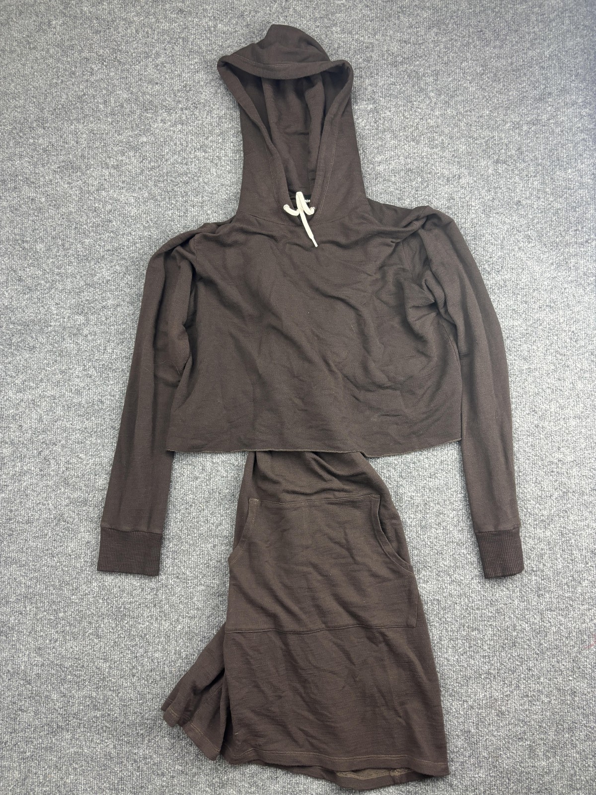 Monrow Hoodie Dress Womens Large Brown Cutout Waist Loungewear Pockets USA